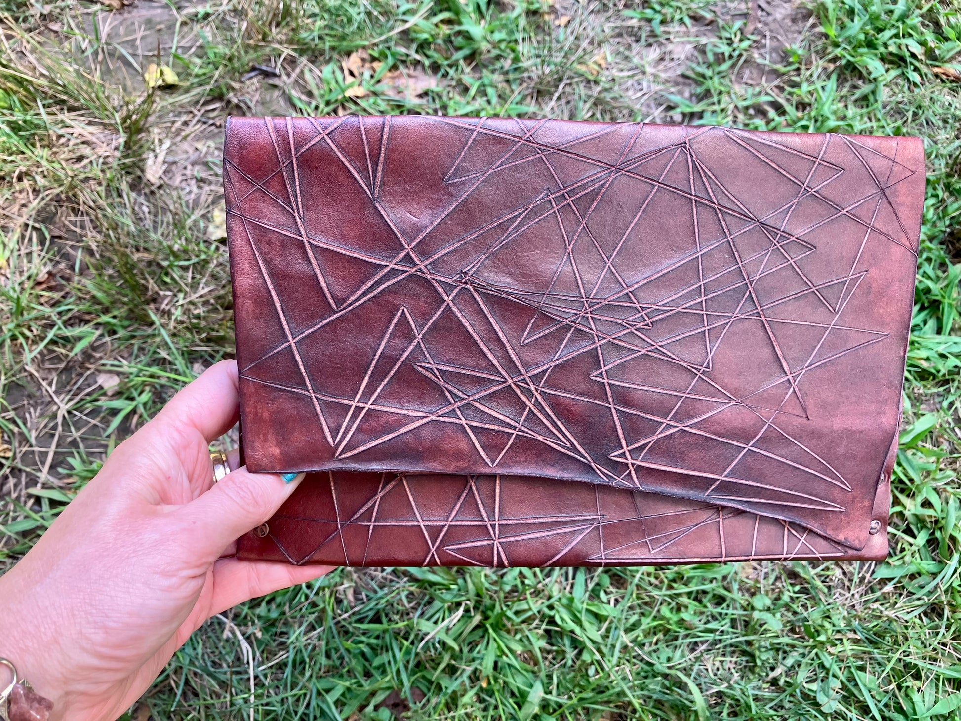 x cut leather clutch/pouch, slashed leather, handmade by Wilder Leathe ...
