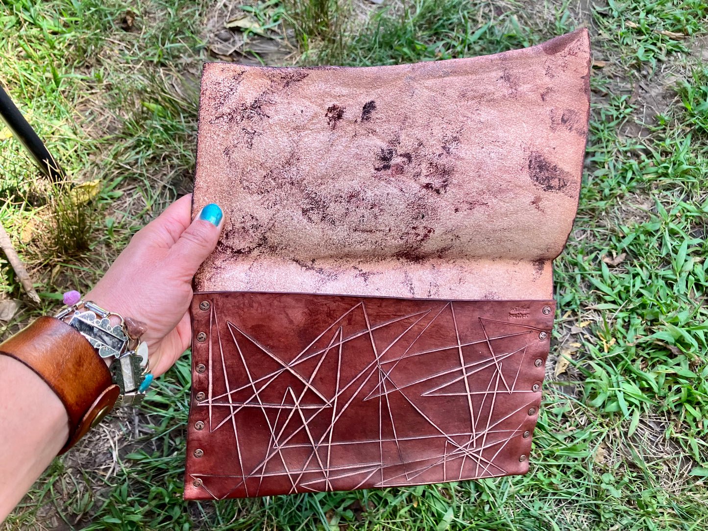x cut leather clutch/pouch, slashed leather, handmade by Wilder Leather