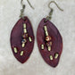 lightweight leather earrings with embossed lines; hypoallergenic, nickel free; antique brass and agate beads; 3 inch high; handmade.