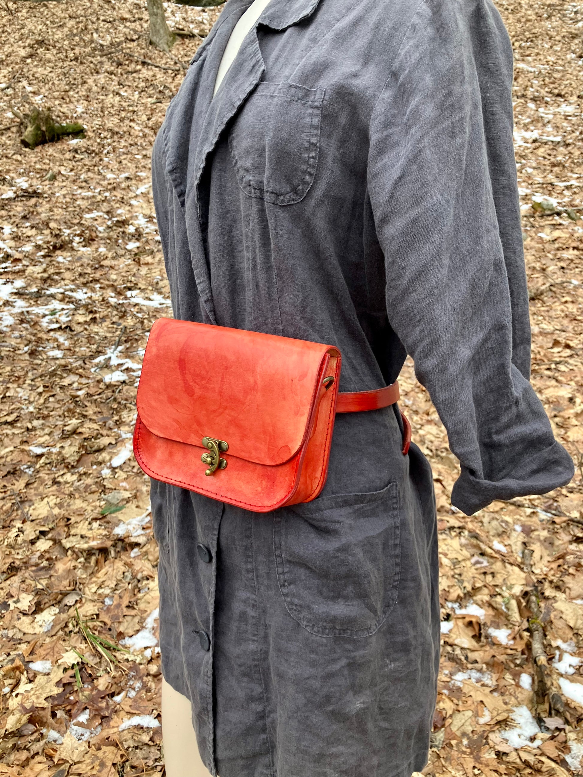 handmade leather bag/belt-bag hybrid with crossbody strap in orange by Wilder Leather