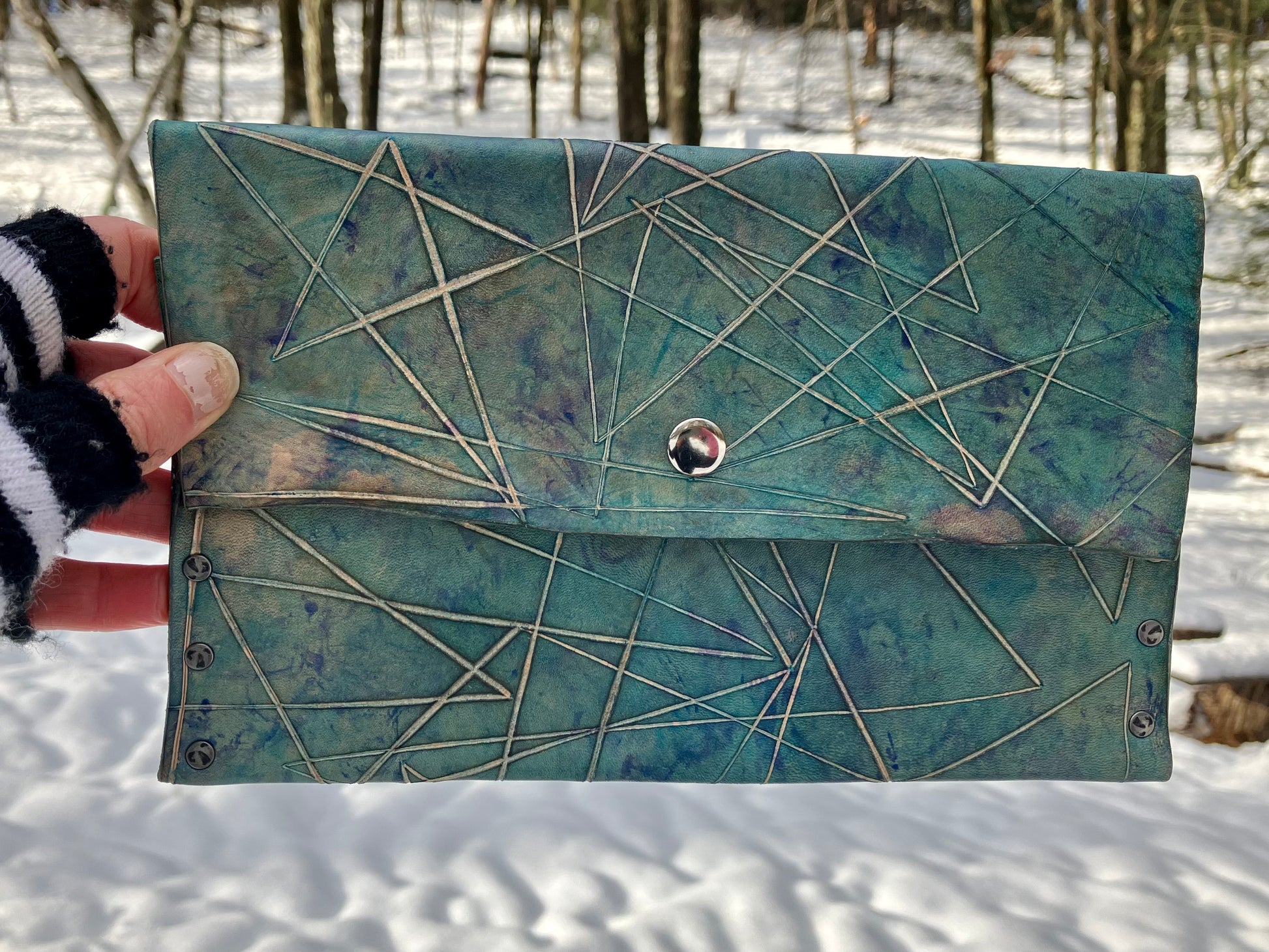 x cut pouch with star, embossed leather handmade by Wilder Leather