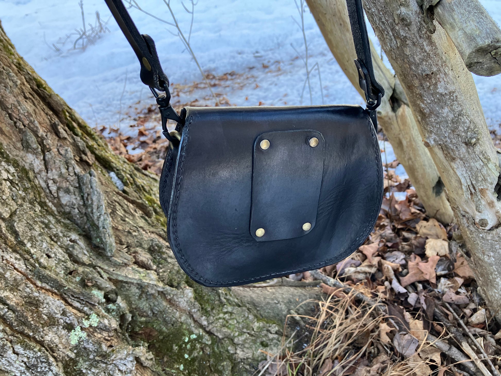 soft black handmade leather bag/belt-bag hybrid with crossbody strap by Wilder Leather.